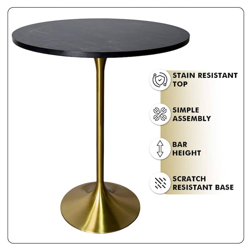 LeisureMod Verve 27" Round Dining Table with MDF Wood TableTop and Brushed Gold Base for Kitchen & Dining Room