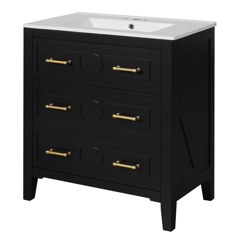 30'' Solid Wood Bathroom Vanity with Ceramic Sink Combo