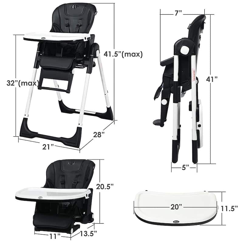4 in 1 High Chair-Booster Seat with Adjustable Height and Recline - 21 x 28 x 41 inch (MAX)
