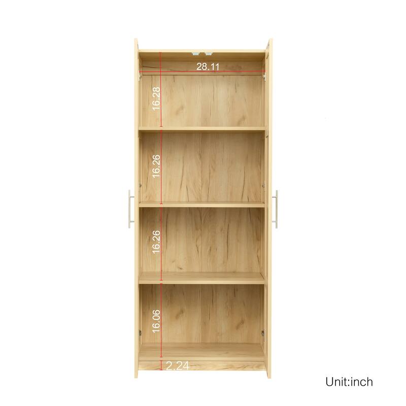Wood High Wardrobe Cabinet with 4 Storage Spaces and 2 Doors