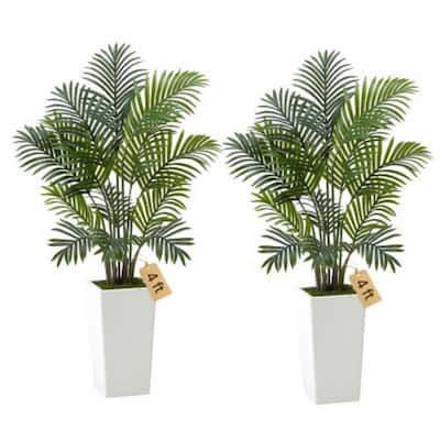 Green Lifelike Faux Areca Palm Tree with Moss-Covered Planter for Indoor Plant Decoration