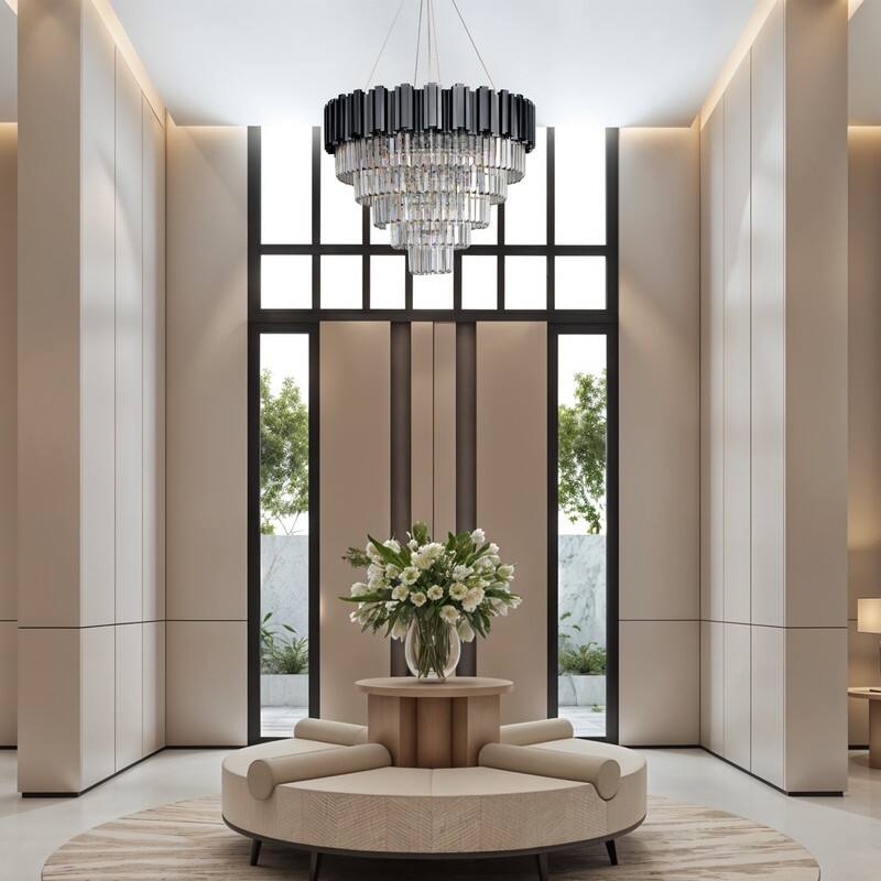 KAYLA Large Crystal Chandelier - 35.4"Modern 6-Tier 17-Light Chrome Ceiling Light, Luxury K9 Crystal