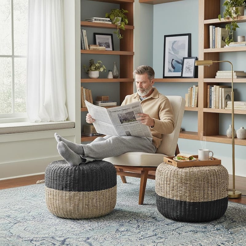 Made4Home Cera Natural Woven Ottoman Stool Multi-Function Accent Pouf