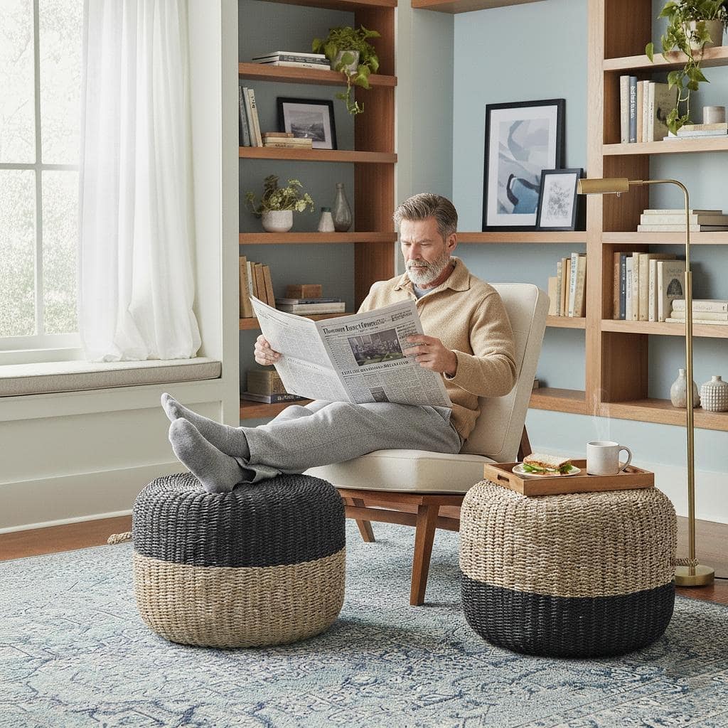 Made4Home Cera Natural Woven Ottoman Stool Multi-Function Accent Pouf