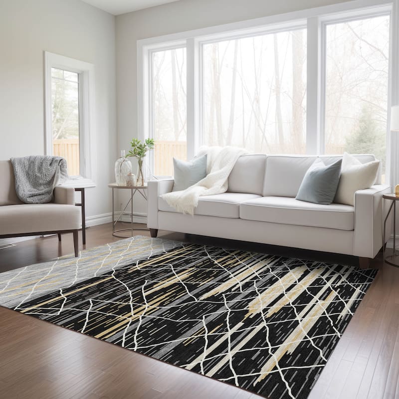 Machine Washable Indoor/ Outdoor Modern Global Chantille Rug