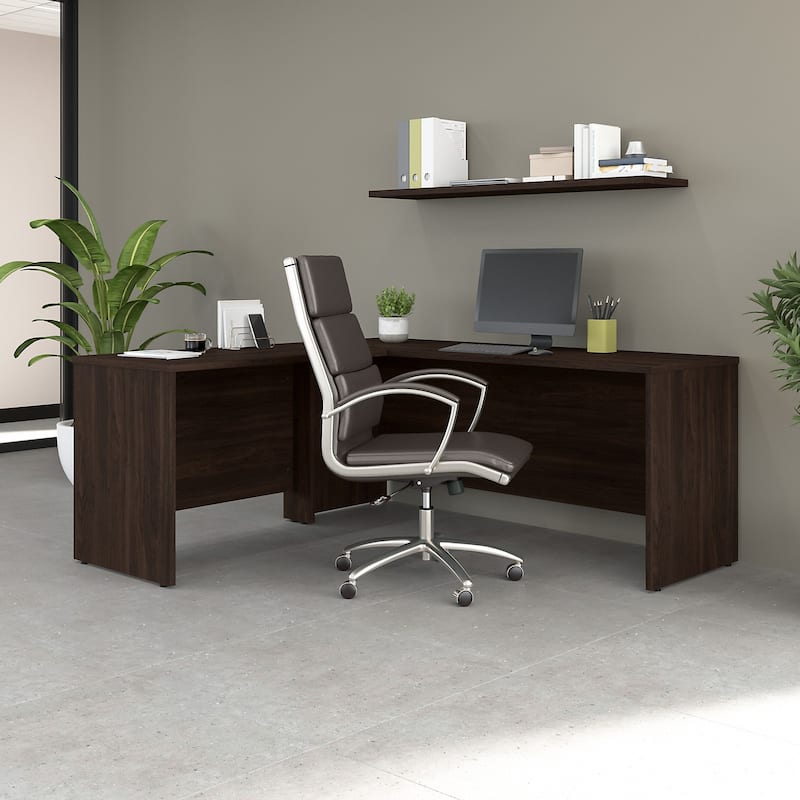 Studio C 72W x 24D L Shaped Desk with 42W Return by Bush Furniture - Black Walnut