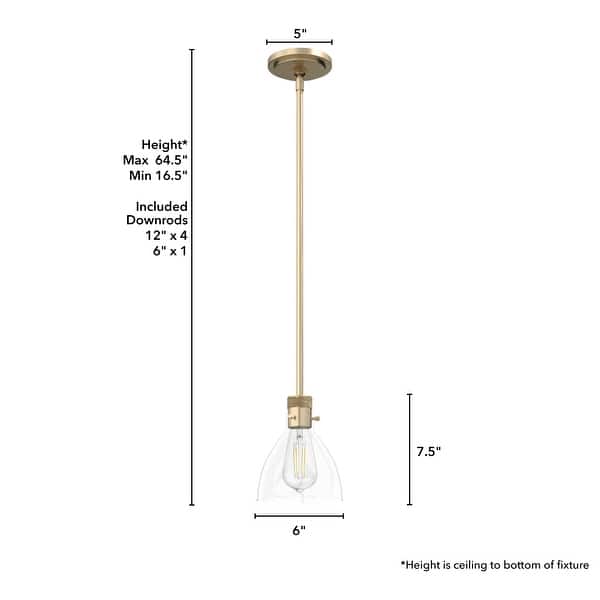 dimension image slide 1 of 2, Hunter 6" Van Nuys 1 Light Mini Pendant - Kitchen Island, Dining Room - Industrial, Modern, Transitional