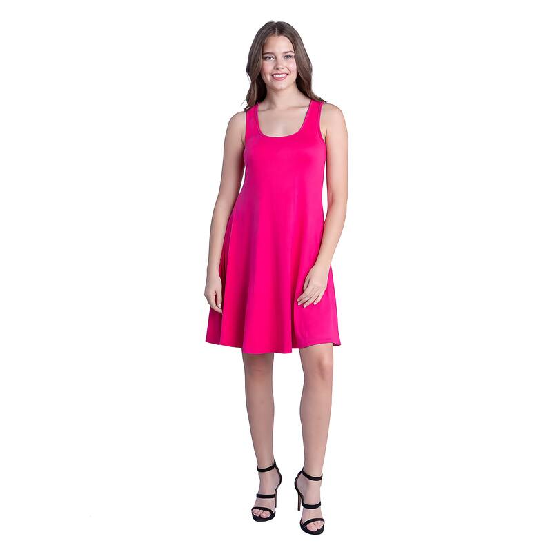 24seven Comfort Apparel Sleeveless A Line Fit and Flare Skater Dress - Pink - M