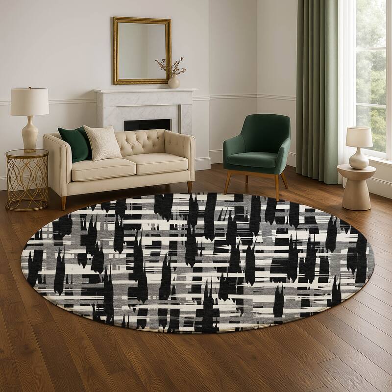 Premium Washable Super Soft Contemporary Plaid Mayfield Rug - Black - 8' x 8'