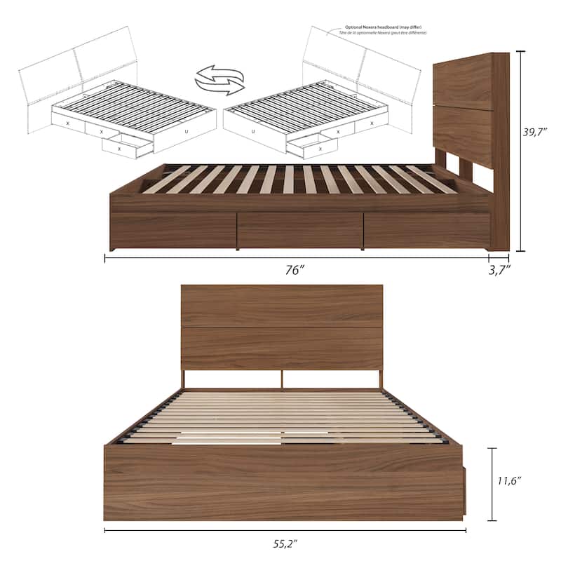 Nexera Storage Bed with Headboard, Walnut