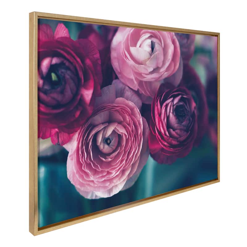Sylvie Pink Flower Bouquet Framed Canvas Wall Art, Gold 18 x 24 - 28x38 - Plastic - Gold