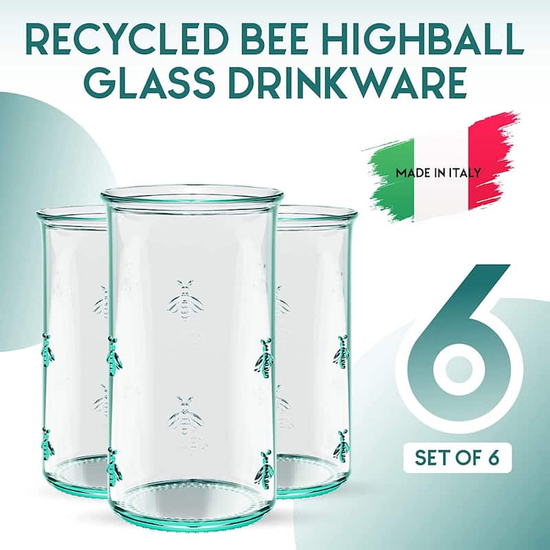 Amici Home Set of 6 Italian Recycled Green Regina Hiball Glasses - 18 Oz