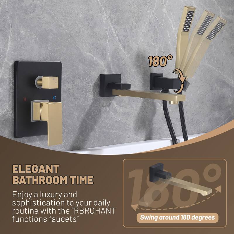 Solid Brass Wall Mounted Roman Tub Faucet with Swivel Tub Spout and Rough-in Valve