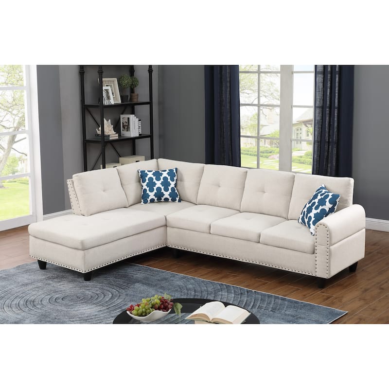 Paired L - shaped Sofa in Beige 2pc For Living Room - Beige