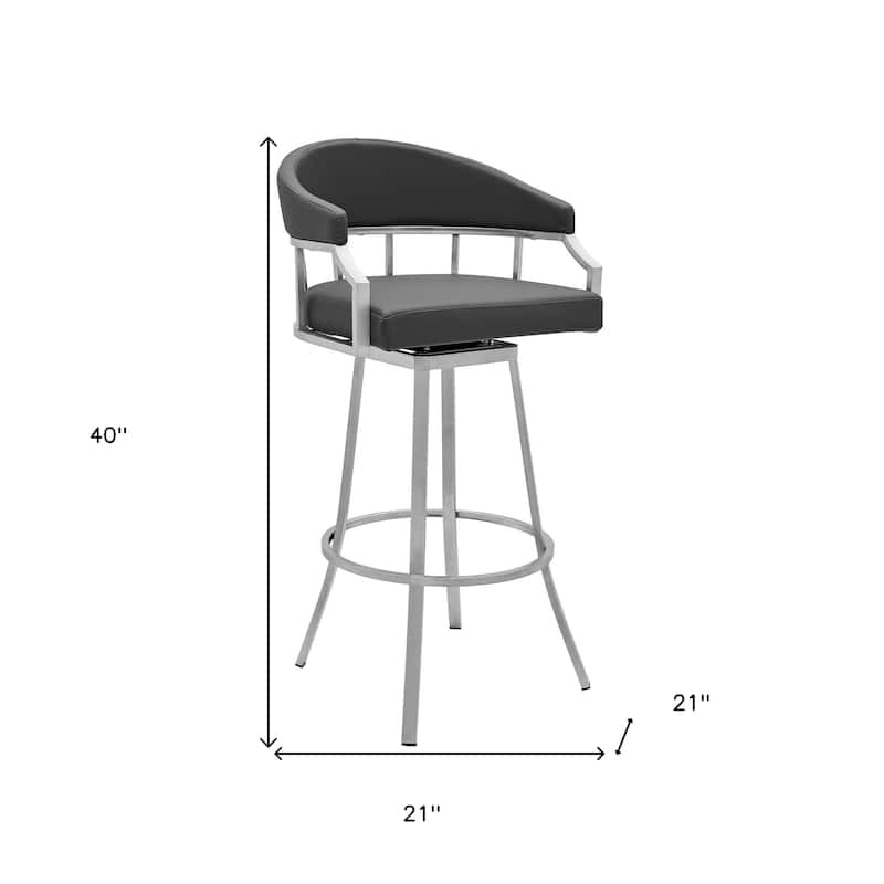 HomeRoots 40" Gray Faux Leather And Iron Swivel Low Back Bar Height Chair - 21 x 40 x 21