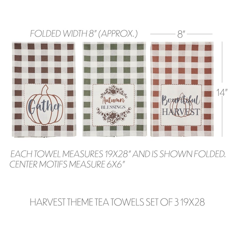 Bountifall Harvest Theme Tea Towels Set of 3 19x28