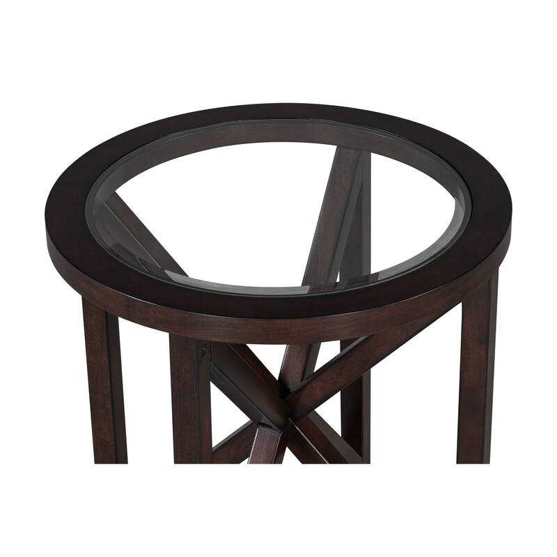 Roomfitters Modern Round Tempered Glass Coffee Table with Solid Wood Base, Transparent Top for Living Room or Study