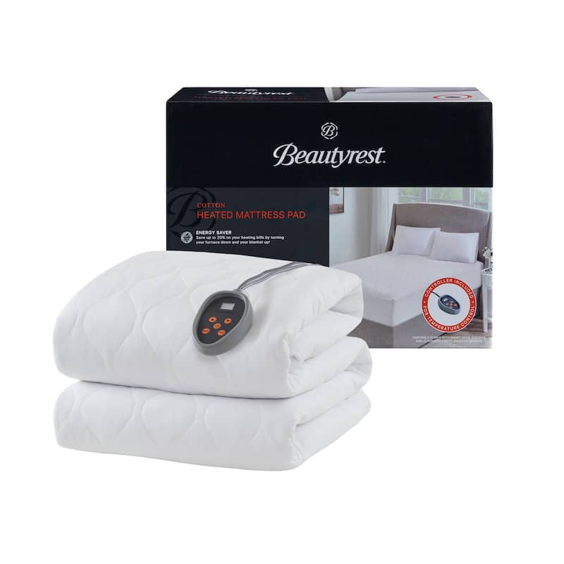 Beautyrest Cotton Deep Pocket Heated Mattress Pad-20 Heat Settings - White