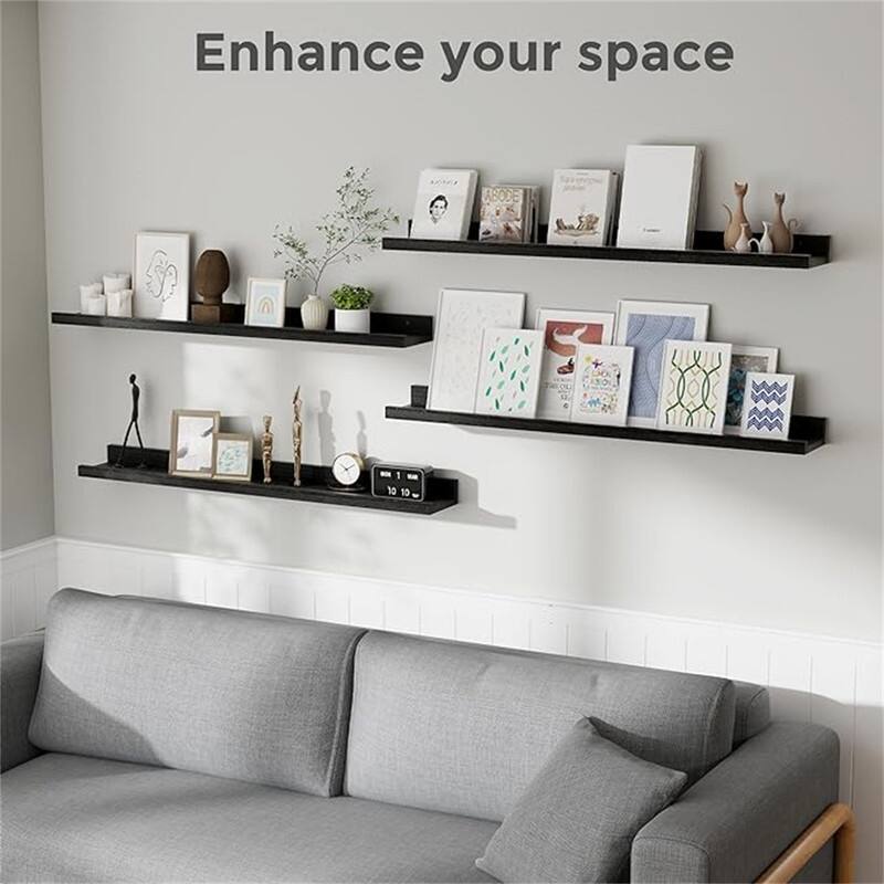 Wooden Picture Shelves for Wall with Ledge - 5.12"D x 36"W x 2.17"H