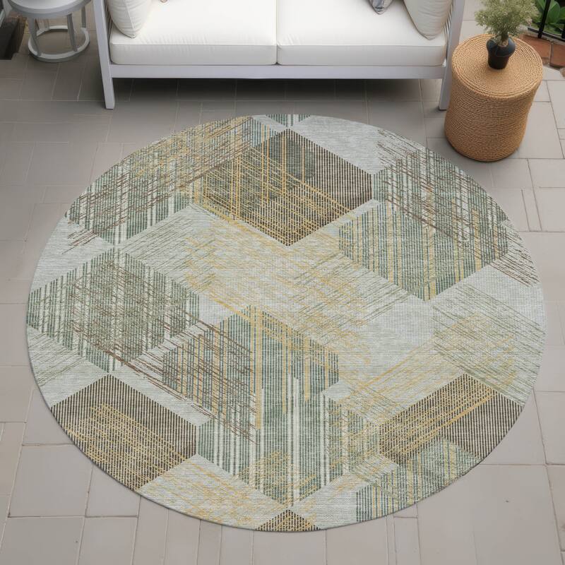 Machine Washable Indoor/ Outdoor Modern Hotchkiss Chantille Rug - Celery - 8' x 8'