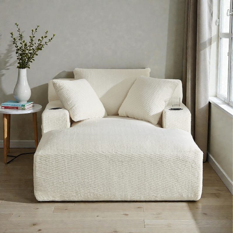 Oversized Chaise Lounge Chair Indoor, No Assembly Sleeper Sofa with Faux Fur Upholstery for Living Room or Office