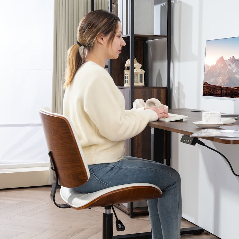 HOMCOM Home Office Chair No Arms with Wheels, PU Leather Mid Back Small Desk Chair with Adjustable Height, 360 Degree Swivel