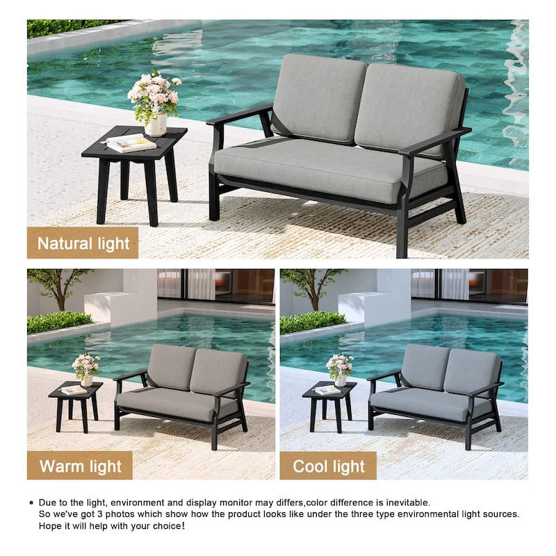 2-Piece Teak Outdoor Loveseat Set with Table.