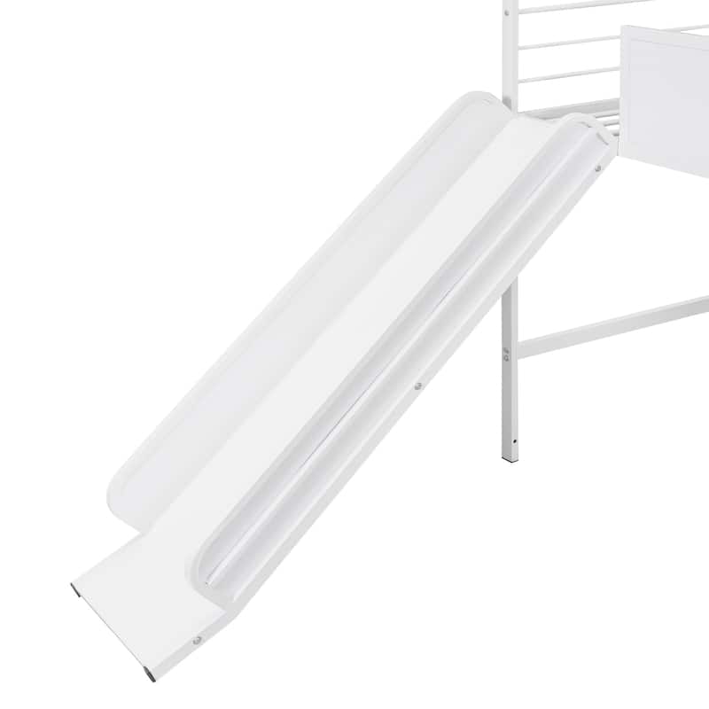 Twin Metal House Loft Bed with Slide and Ladder