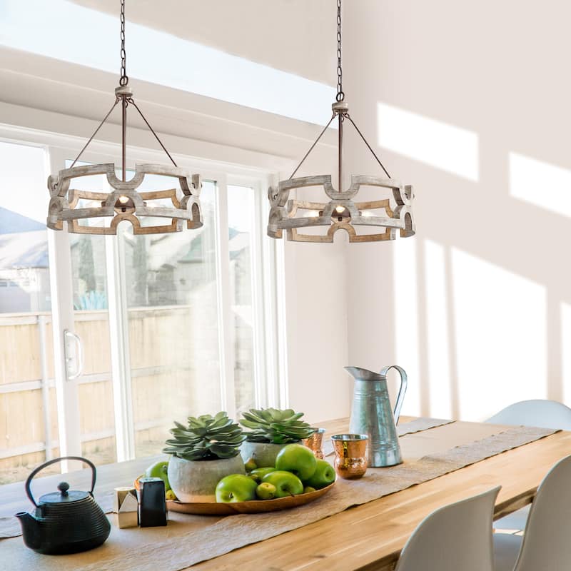 Farmhouse 3-Light Wood Drum Chandelier for Dining Room Bedroom