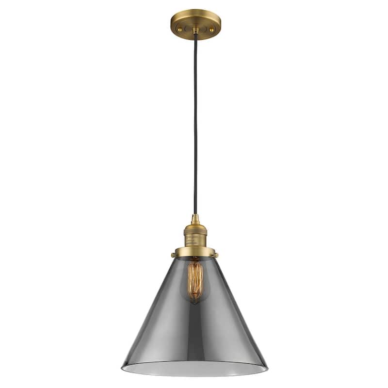 Innovations Lighting X-Large Cone Single Light 12" Wide Pendant - Brushed Brass / Smoked