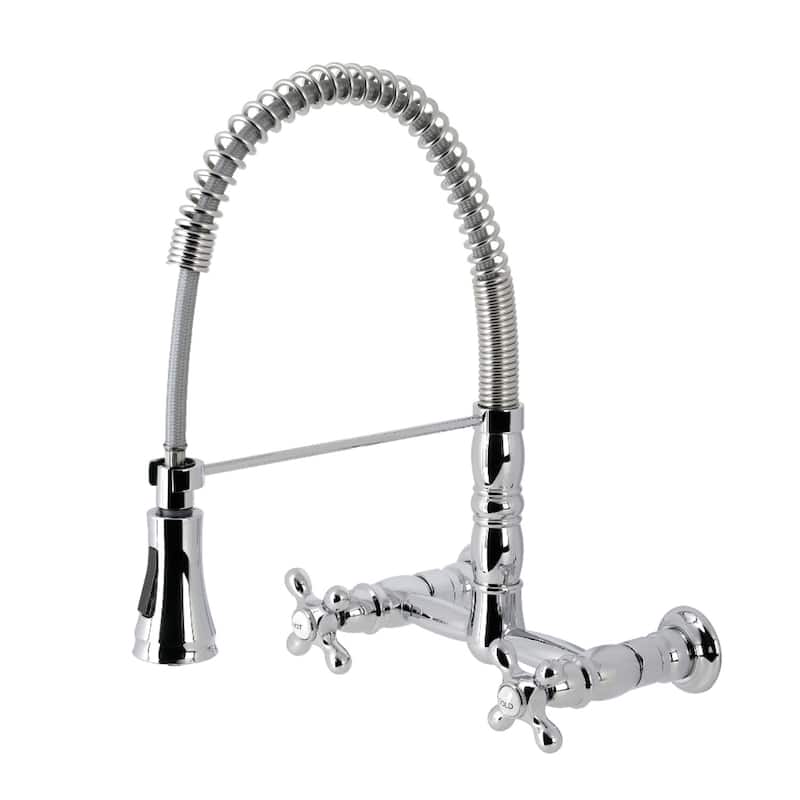 Kingston Brass Heritage Two-Handle Wall-Mount Pull-Down Sprayer Kitchen Faucet - Polished Chrome