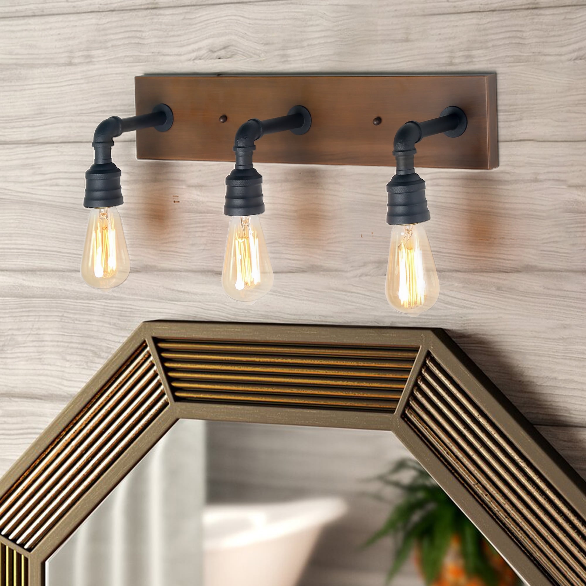 Elegant Designs Rustic Lantern Restored Wood LOOK 3 Bath Vanity Light Gray for sale online