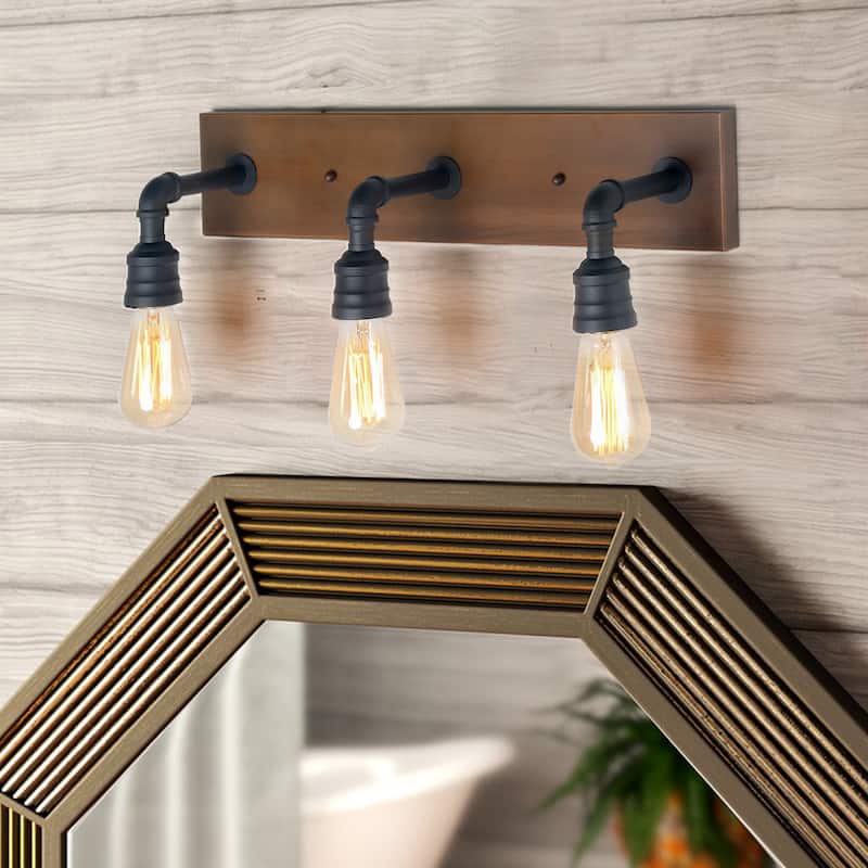 Farmhouse 3-Light Rustic Bathroom Vanity Light Faux Wood Wall Sconces - W22.2"x H6.7"x E6.3"
