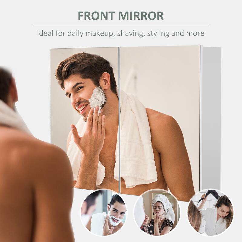 HOMCOM Double Door Wall Mounted Bathroom Mirror Medicine Cabinet with Modern Design, Large Storage, & Quiet Hinges - 23.5*31.5*6