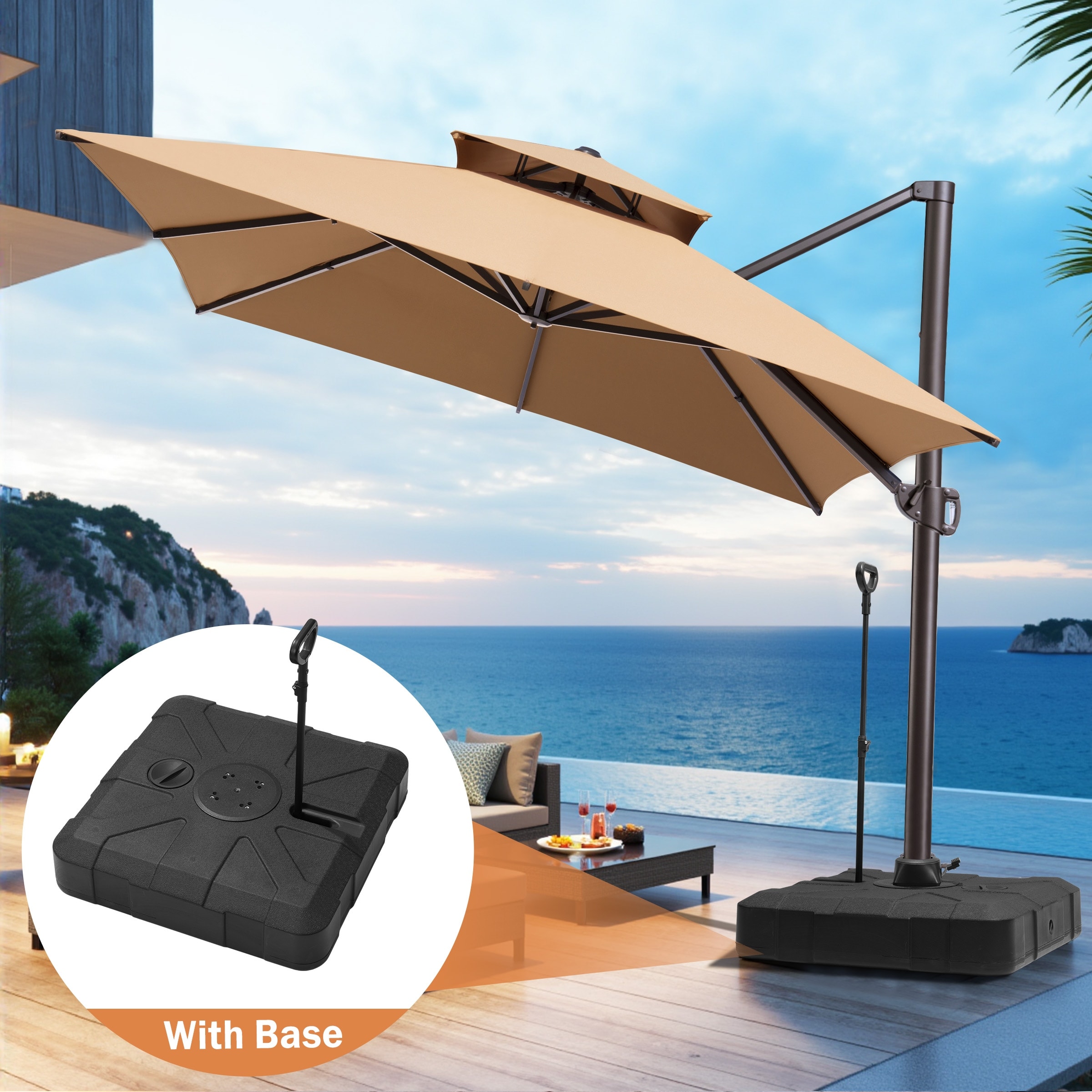 Outdoor 10X13 FT Dual Top Patio Cantilever Umbrella with Rod Base