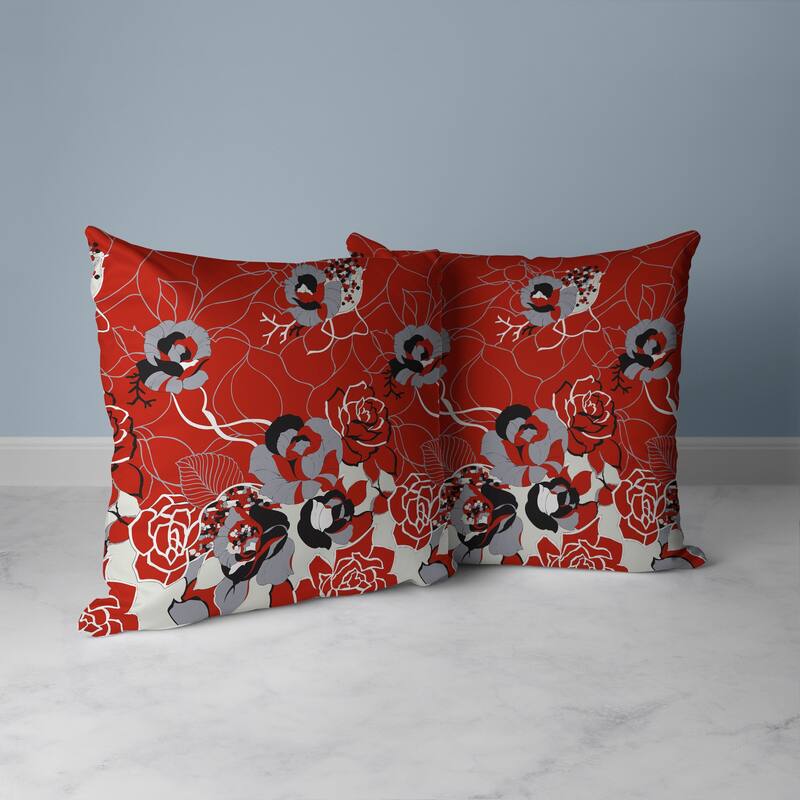 Regal Rose Retreat Faux Suede Reversible Throw Pillow Red and Gray