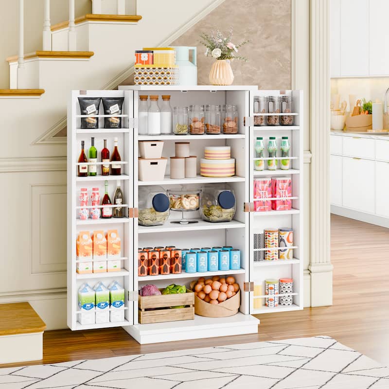 Futzca 47in Pantry Cabinet, Wooden Kitchen Storage Cabinets - White