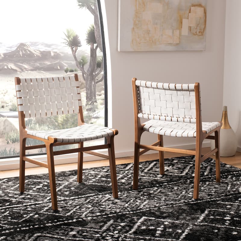 SAFAVIEH Hildred Woven Leather Dining Chair - Cognac / Natural - 20Wx22Dx33H