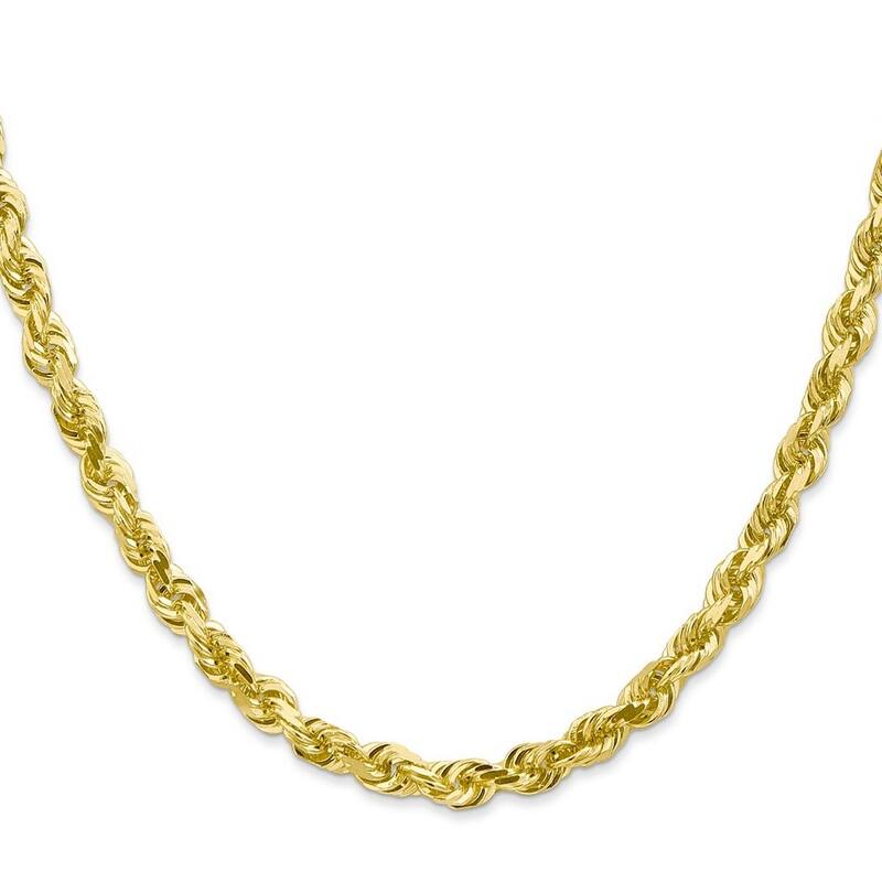 Curata 10k Yellow Gold Solid 5.0mm Sparkle Cut Quadruple Rope Chain Bracelet 8 Inch