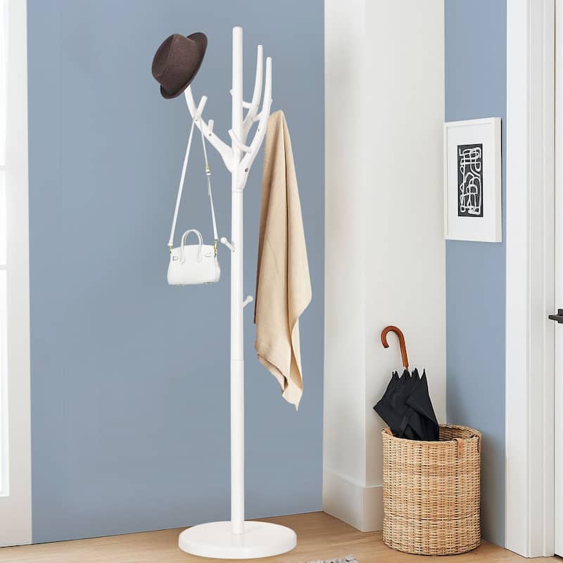 Tree-branch Rubberwood Freestanding Coat Rack with Hooks