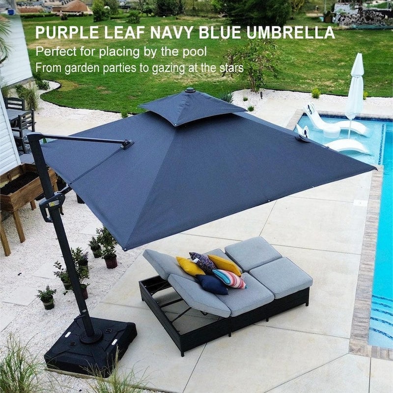 PURPLE LEAF Patio Cantilever Umbrella with 360 Degree Rotation UV Protection
