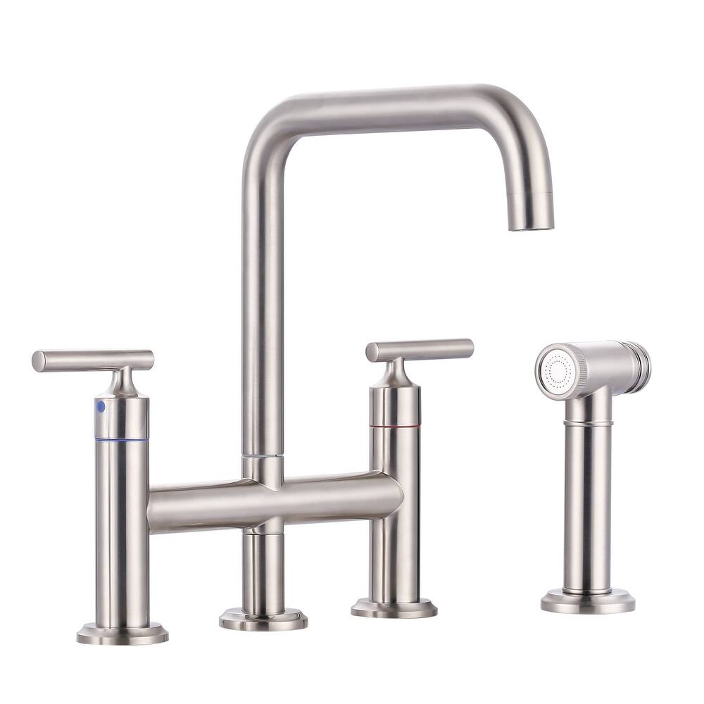 WOWOW Double Handle Bridge Kitchen Faucet with Side Sprayer