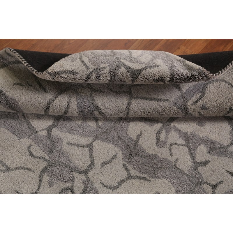 Abstract Modern Indian Area Rug Handmade Beige Wool Carpet - 5'3" x 7'7"