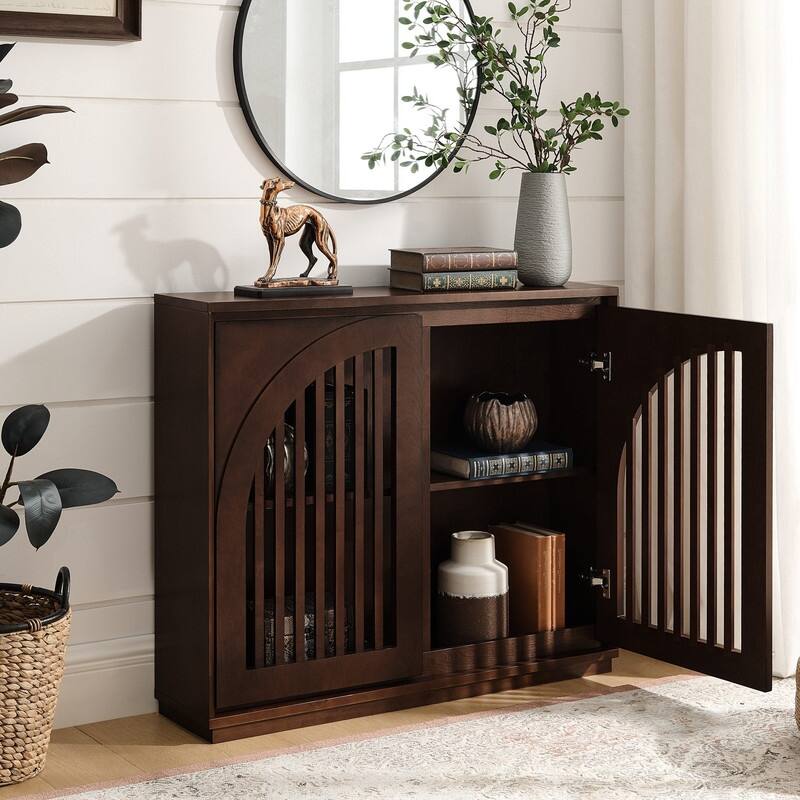 Mid Century Modern Fluted Sideboard Buffet with Storage and Outlet Holes for Living Room Entryway Hallway Kitchen Coffee Bar