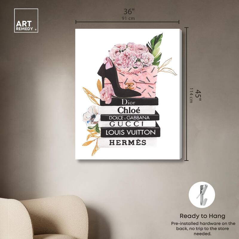 Floral Books Stack Canvas by Art Remedy, Gallery Wrapped