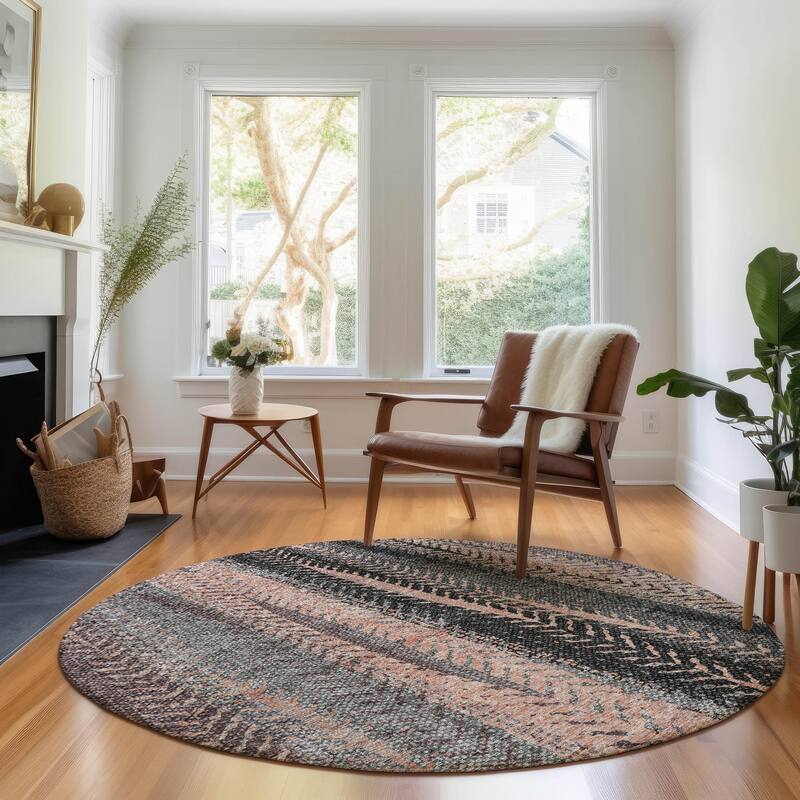 Premium Washable Super Soft Boho Tracks Mayfield Rug - Terracotta - 8' x 8' - Round