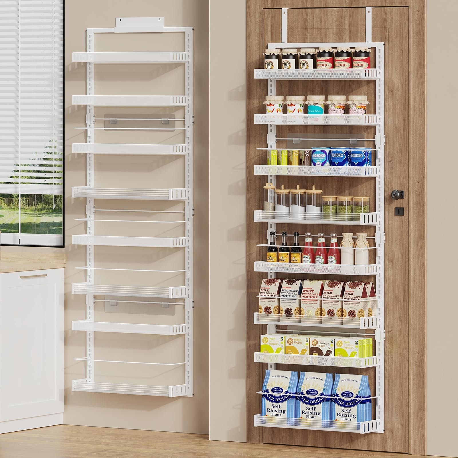 Over the Door Pantry Organizer, 8-Tier Large Wall Mounted Storage