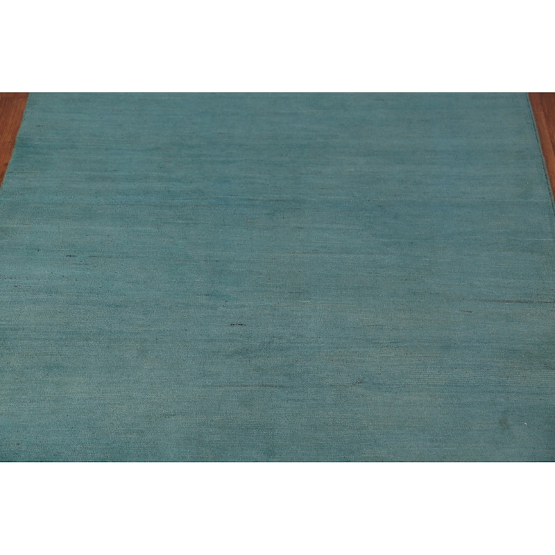 Teal Blue Gabbeh Modern Area Rug Handmade Wool Carpet - 5'0" x 6'8"