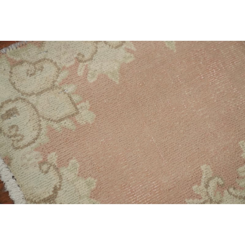 Hand Knotted Oriental 100% Wool Carpet Traditional Geometric Pink Kerman Area Rug - 2' 3'' X 1' 10''