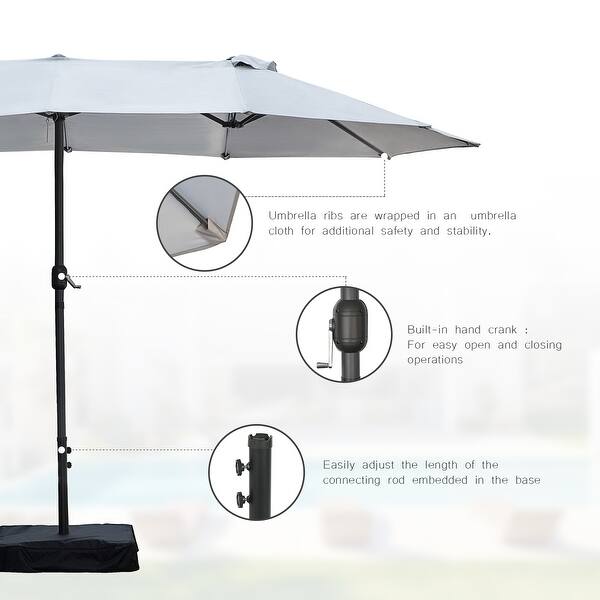 Shop Amarantos 15ft Rectangular Patio Double Sided Outdoor Large Umbrella With Base Crank And 12 Sturdy Steel Ribs Light Grey Overstock 32019387